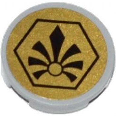 tile round 2 x 2 with bottom stud holder with black chima logo in hexagon on gold background pattern sticker - set 70123