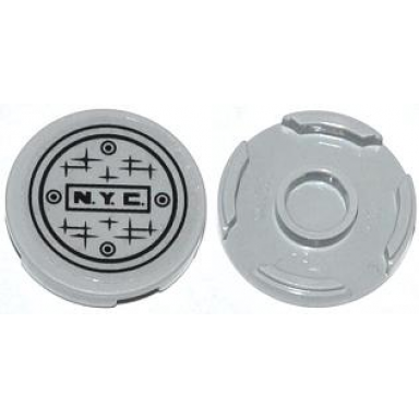 tile round 2 x 2 with bottom stud holder with n.y.c and manhole cover pattern sticker - set 79118