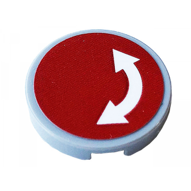 light bluish gray tile round 2 x 2 with bottom stud holder with white curved arrow double on red background pattern sticker - sets 60052 60198 60200 60233