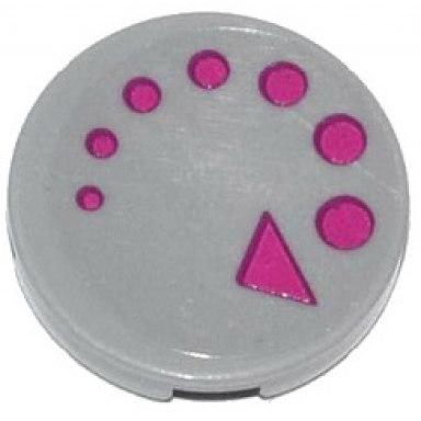 light bluish gray tile round 2 x 2 with bottom stud holder with magenta circles and triangle arrow clockwise pattern sticker - set 79119