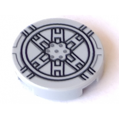 light bluish gray tile round 2 x 2 with bottom stud holder with black sw tie fighter pattern