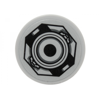 light bluish gray tile round 2 x 2 with bottom stud holder with sw white and black circles and octagon pattern sticker - set 75102