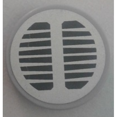light bluish gray tile round 2 x 2 with bottom stud holder with black grille on silver background pattern sticker - set 70134