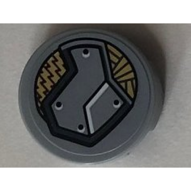light bluish gray tile round 2 x 2 with bottom stud holder with light bluish gray panel on gold decorative background pattern model left side sticker - set 76099