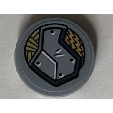 light bluish gray tile round 2 x 2 with bottom stud holder with light bluish gray panel on gold decorative background pattern model right side sticker - set 76099