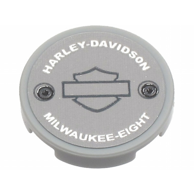 light bluish gray tile round 2 x 2 with bottom stud holder with silver harley-davidson and milwaukee-eight pattern sticker - set 10269