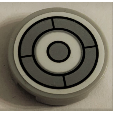 light bluish gray tile round 2 x 2 with bottom stud holder with sw millennium falcon dark bluish gray and white circles pattern sticker - set 75212