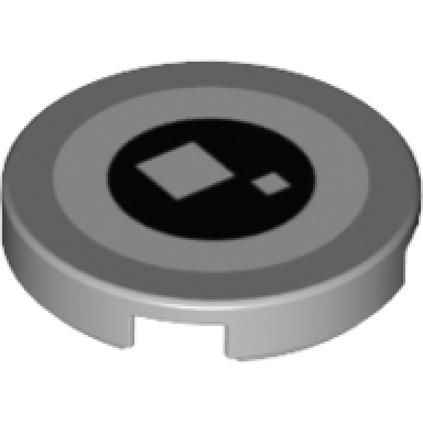 light bluish gray tile round 2 x 2 with bottom stud holder with white eye and black pupil with 2 white squares pattern brickheadz minion eye