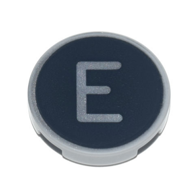 light bluish gray tile round 2 x 2 with bottom stud holder with silver capital letter e on black background pattern
