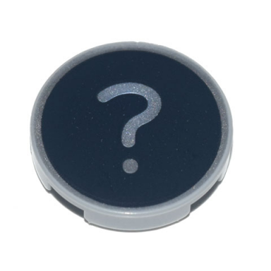 light bluish gray tile round 2 x 2 with bottom stud holder with metallic silver ? question mark pattern
