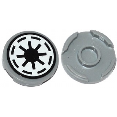 light bluish gray tile round 2 x 2 with bottom stud holder with sw republic logo black border thick gaps pattern sticker - sets 75021 75039