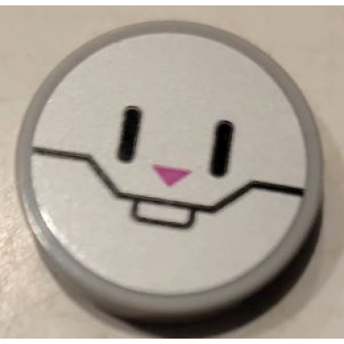 light bluish gray tile round 2 x 2 with bottom stud holder with bunny rabbit face with black lines and bright pink triangle pattern sticker - set 75973