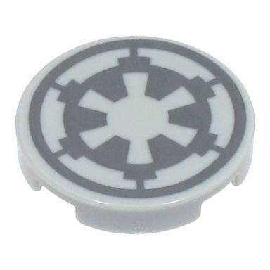 light bluish gray tile round 2 x 2 with bottom stud holder with dark bluish gray sw imperial logo pattern