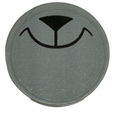 light bluish gray tile round 2 x 2 with bottom stud holder with black animal nose and smile pattern percy snout sticker - set 43226