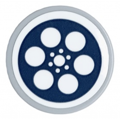 light bluish gray tile round 2 x 2 with bottom stud holder with white circles movie tape reel on dark blue background pattern sticker - set 41448