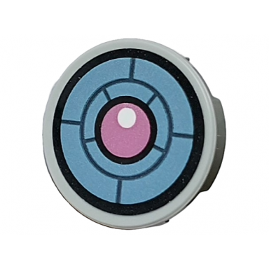 light bluish gray tile round 2 x 2 with bottom stud holder with black and metallic light blue x-ray goggles with metallic pink eye pattern sticker - set 75582