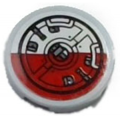 light bluish gray tile round 2 x 2 with bottom stud holder with hatch with handles and dark red half circle pattern model right side sticker - set 75362