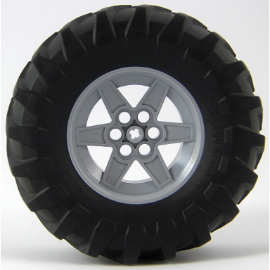 light bluish gray wheel 56mm d x 34mm technic racing medium 6 pin holes with black tire 107 x 44r 15038 23798