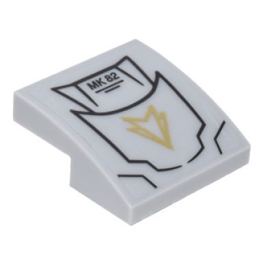 light bluish gray slope curved 2 x 2 x 2 3 with black lines mk 82 and gold arrow pattern sticker - set 76050