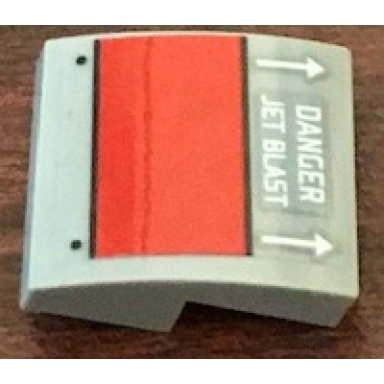 light bluish gray slope curved 2 x 2 x 2 3 with red rectangle and danger jet blast pattern sticker - set 76127