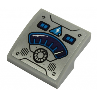 light bluish gray slope curved 2 x 2 x 2 3 with control panel with dark purple gauge white lightning bolt on triangle knob and lights pattern sticker - sets 70427 70430 70431 70432