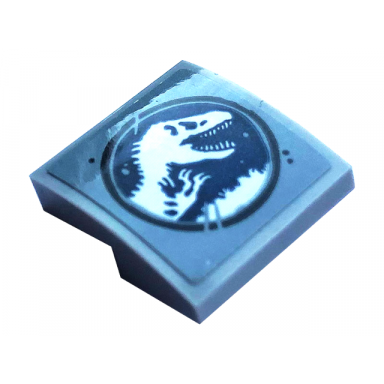 light bluish gray slope curved 2 x 2 x 2 3 with dark blue and white jurassic world logo with scratches pattern sticker - set 75937