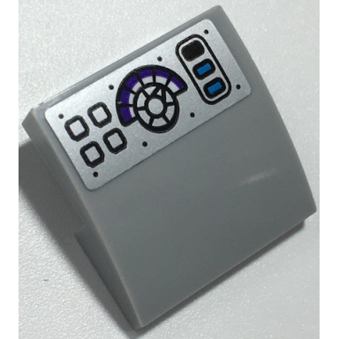 light bluish gray slope curved 2 x 2 x 2 3 with black and dark azure buttons dial and rivets on silver background pattern sticker - set 70424