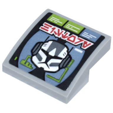light bluish gray slope curved 2 x 2 x 2 3 with clone trooper helmet lime and sand blue text boxes and red aurebesh characters history pattern sticker - set 75314