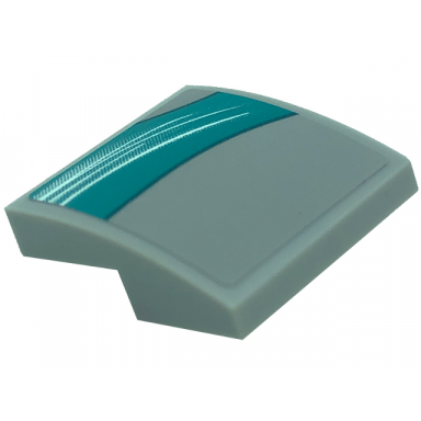 light bluish gray slope curved 2 x 2 x 2 3 with white curved lines on dark turquoise background with light bluish gray corner pattern model right side sticker - set 76909