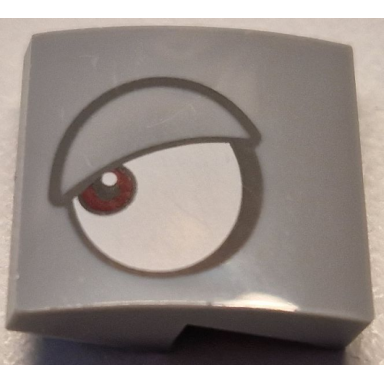 light bluish gray slope curved 2 x 2 x 2 3 with white eye dark red pupil and dark bluish gray outlined eyelid pattern model left side super mario rambi