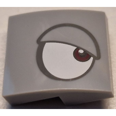 light bluish gray slope curved 2 x 2 x 2 3 with white eye dark red pupil and dark bluish gray outlined eyelid pattern model right side super mario rambi