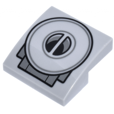 slope curved 2 x 2 x 2 3 with sw mandalorian n-1 starfighter engine air vent with black and dark bluish gray concentric circles pattern