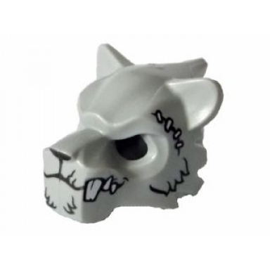 light bluish gray minifigure headgear mask tiger with white fangs fur purple sinew patches and stitches pattern