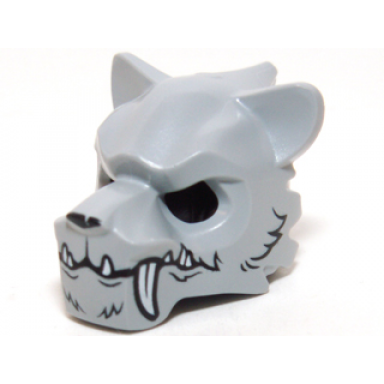 light bluish gray minifigure headgear mask tiger with white fangs and black fur pattern