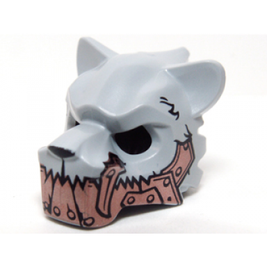 light bluish gray minifigure headgear mask tiger with copper fangs and armor with rivets pattern