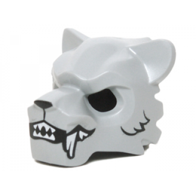 light bluish gray minifigure headgear mask tiger with white fangs black fur and open mouth with teeth pattern