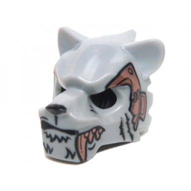 light bluish gray minifigure headgear mask tiger with white fang copper fang and copper armor with rivets pattern