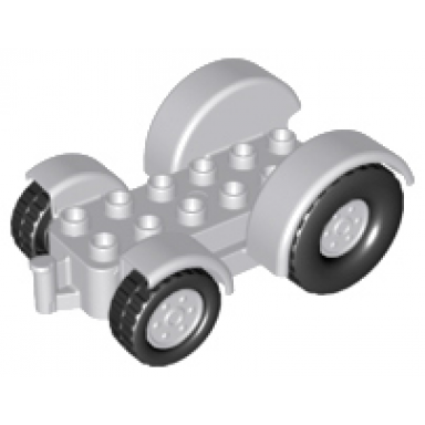 light bluish gray duplo car base 2 x 6 tractor with mudguards and same color wheels with black tires