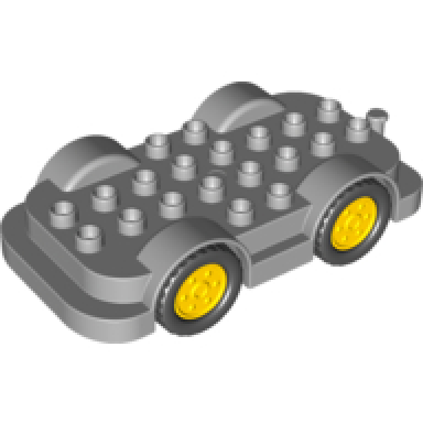 light bluish gray duplo car base 4 x 8 with yellow wheels with black tires