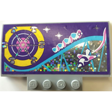light bluish gray slope curved 5 x 8 x 2 3 with 4 studs with ferris wheel roller coaster and space rocket pattern sticker - set 41130