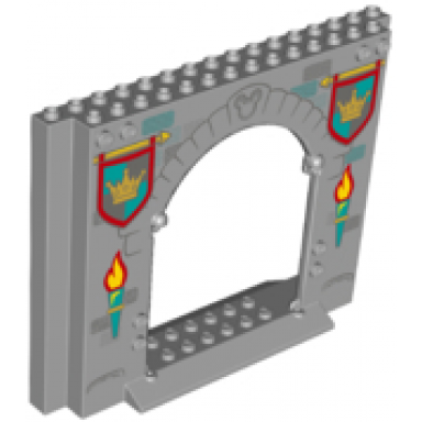 light bluish gray panel 4 x 16 x 10 with dark turquoise torches castle banners with gold crown dark bluish gray mickey mouse logo and bricks pattern