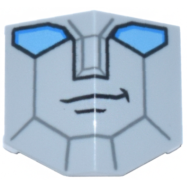 light bluish gray slope curved 33 2 x 2 double inverted with dark bluish gray lines dark azure and medium blue eyes and black grin and chin dimple pattern transformers bumblebee face
