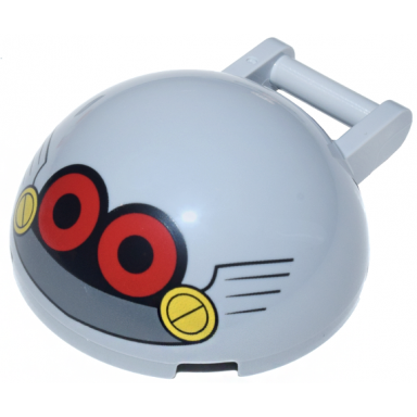 light bluish gray windscreen 4 x 4 x 1 2 3 canopy half sphere with bar handle with red and black round eyes yellow screws and dark bluish gray mouth pattern sonic the hedgehog eggrobo face