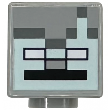 light bluish gray minifigure head modified cube with pixelated light aqua face with nose dark bluish gray outline white eyes black mouth pattern