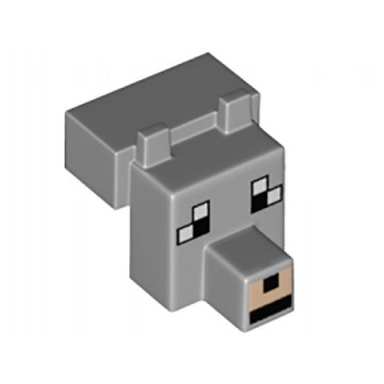 light bluish gray creature head pixelated with snout with black and white eyes large light nougat muzzle pattern minecraft tamed wolf