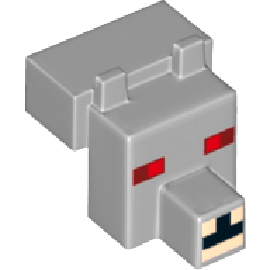light bluish gray creature head pixelated with snout with red and dark red eyes small light nougat muzzle pattern minecraft angry wolf