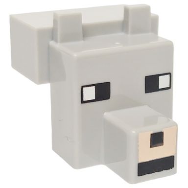 light bluish gray creature head pixelated with snout with black and white eyes small light nougat muzzle pattern minecraft wolf