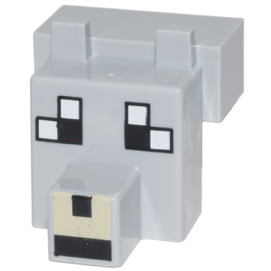 light bluish gray creature head pixelated with snout with black and white eyes large tan muzzle pattern minecraft tamed wolf