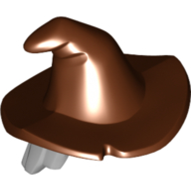 light bluish gray minifigure hair combo hair with hat mid-length scraggly with molded reddish brown floppy witch hat pattern