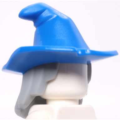 light bluish gray minifigure hair combo hair with hat mid-length scraggly with molded blue floppy witch hat pattern bam